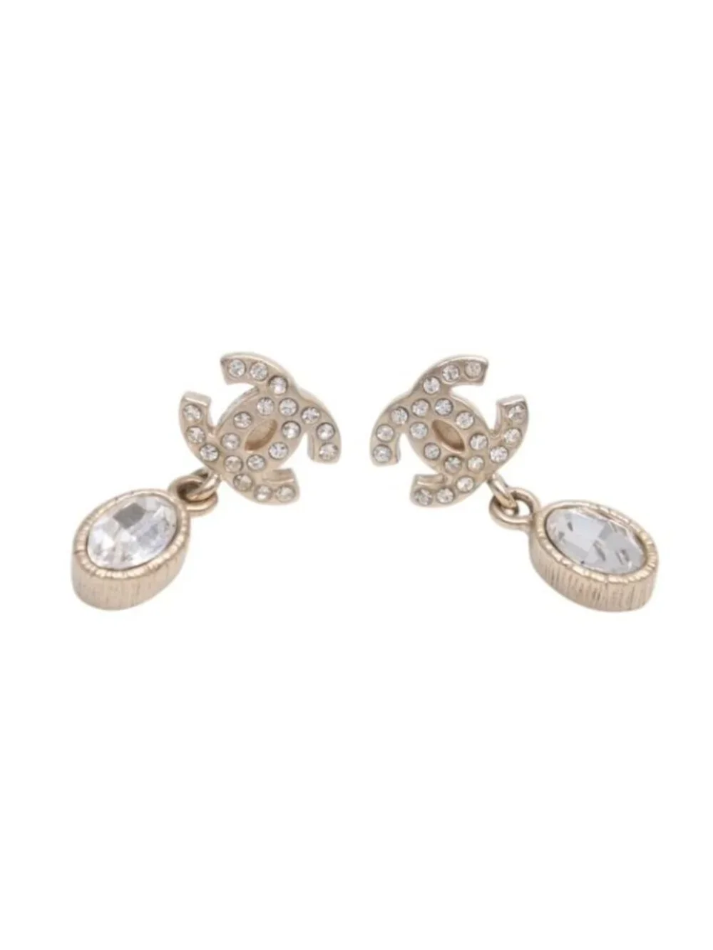 Chanel CC Logo Drop Earrings Dangle 09 Metal Rhinestone Silver